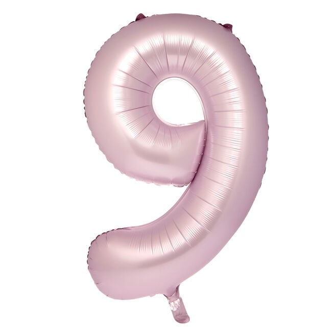 Large 34-Inch Pale Pink Foil Helium Number 9 Balloon - Uninflated