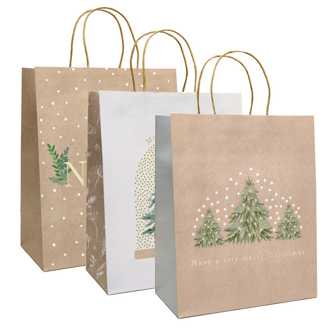 Kraft Christmas Trees Large Portrait Gift Bags - Pack of 3