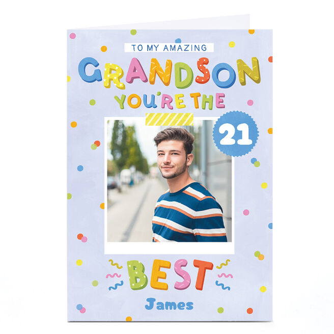 Photo Lemon & Sugar Birthday Card - You're the Best Grandson, Editable Age
