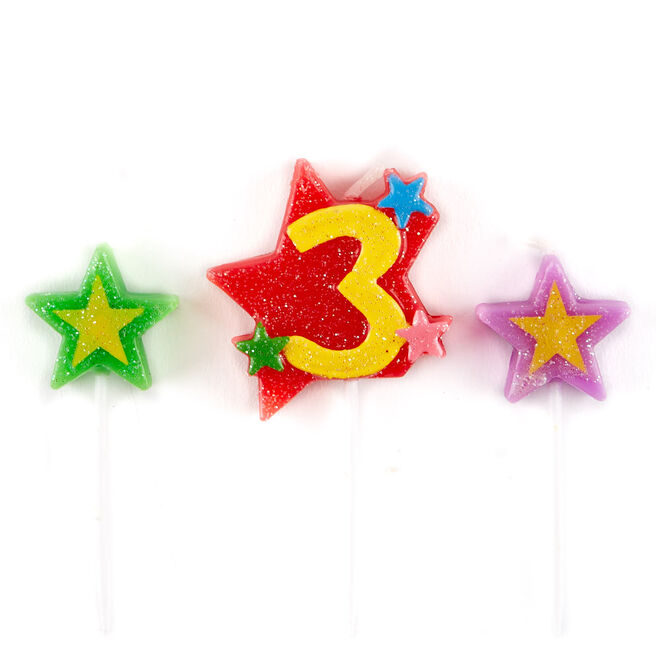 Number 3 Star Birthday Candles - Pack Of 3