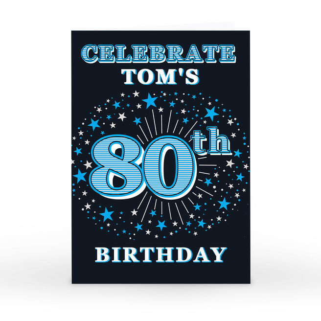 Personalised 80th Birthday Invitation- Blue Stars