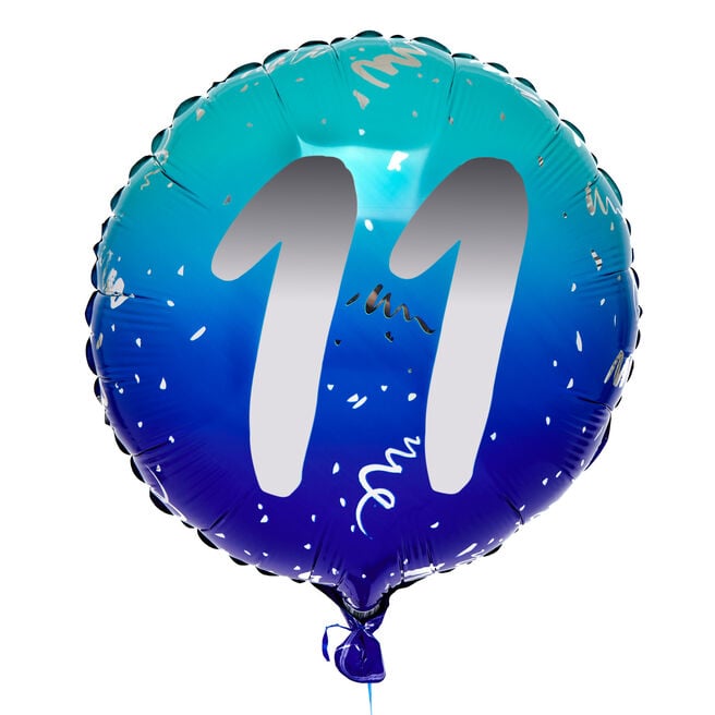 Blue Ombre 11th Birthday 18-Inch Foil Helium Balloon