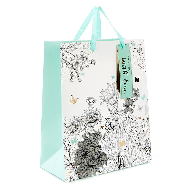 Medium Portrait Flowers & Butterflies Gift Bag, Medium Portrait Flowers & Butterflies Gift Bag