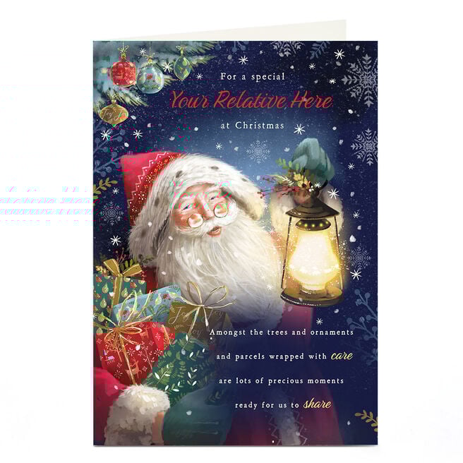 Personalised Christmas Card - Santa With Lantern Precious Moments, Any Name