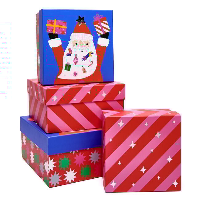 Santa & Stripes Christmas Gift Boxes - Set of 4