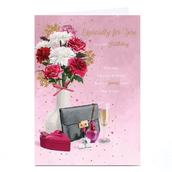 Personalised Birthday Card - Pink Flowers