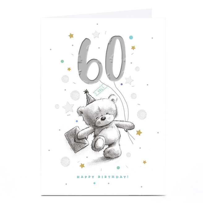 Hugs 60th Birthday Card - Skipping Bear with Balloons