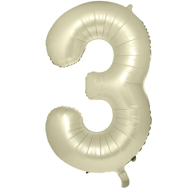Large Cream 34-Inch Number 3 Balloon - Uninflated