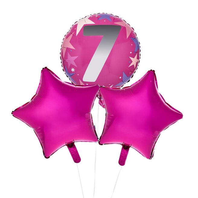 Pink 7th Birthday Balloon Bouquet - Delivered Inflated!