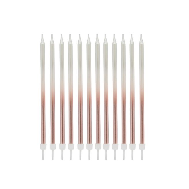 Rose Gold Tall Ombre Skinny Cake Candles - Pack of 12