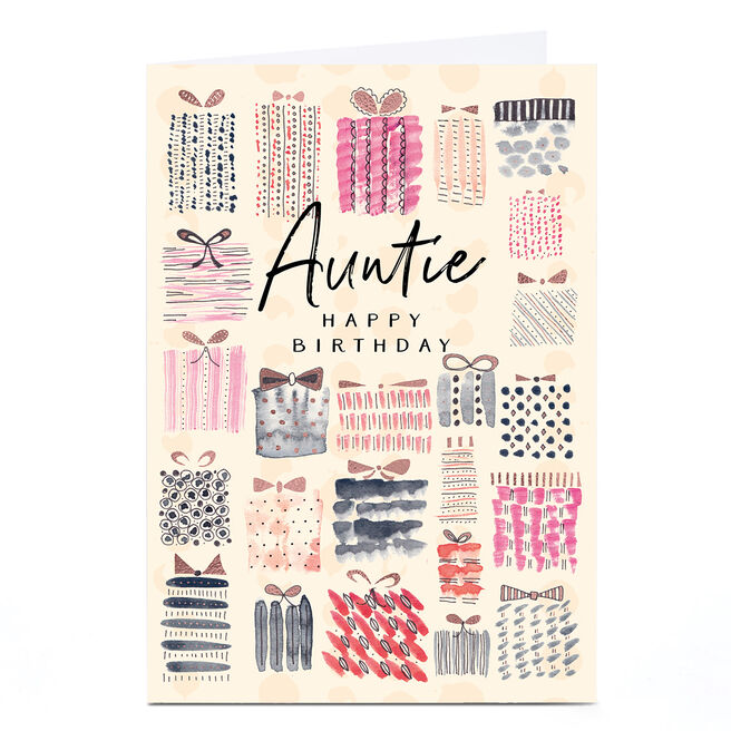 Personalised Rebecca Prinn Birthday Card - Present Pattern, Auntie