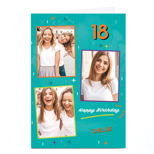 Photo Birthday Card - Orange & Blue Editable Age