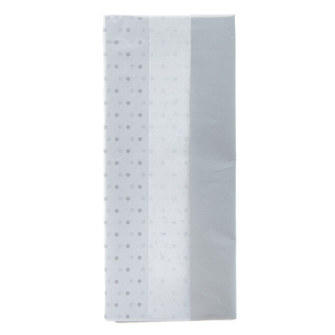 Silver Patterned Tissue Paper - Pack of 6 Sheets