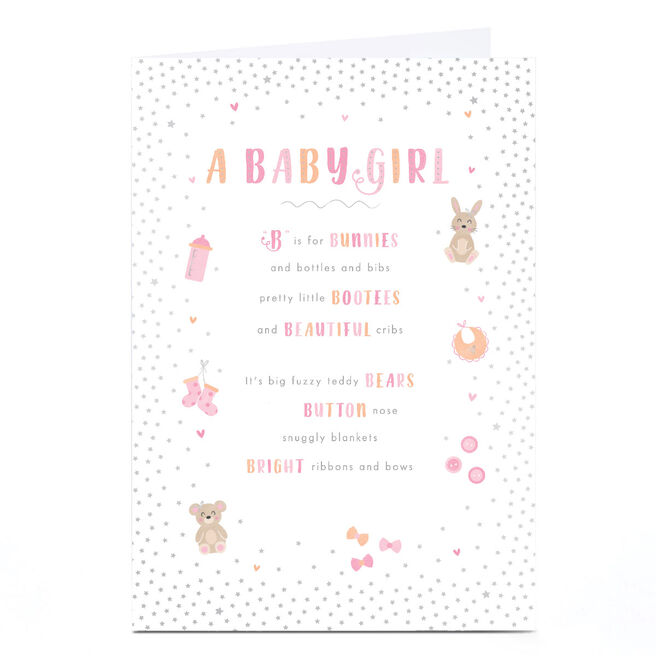Personalised New Baby Card - B is For Baby Girl