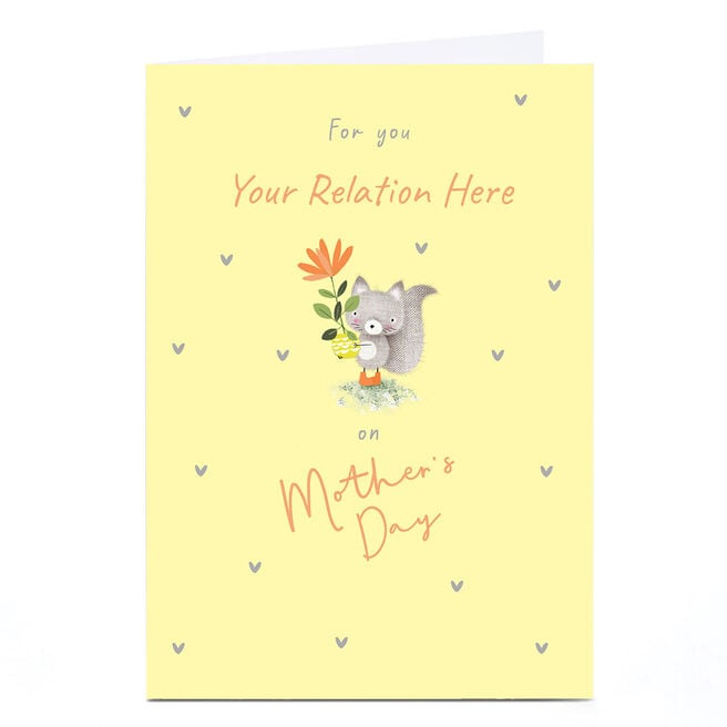 Personalised Mother's Day Card - Cute Squirrel With Flower, Any Relation