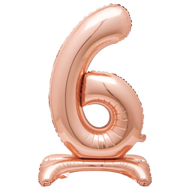 30-Inch Rose Gold Air-Fill Standing Number 6 Table Balloon