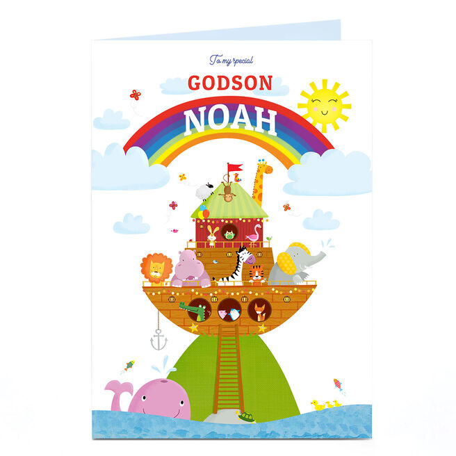 Personalised Baby Card - Animal Ark & Rainbow, Special Godson