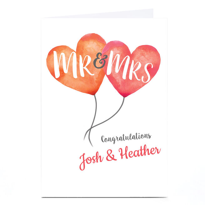 Personalised Wedding Card - Mr & Mrs Heart Balloons