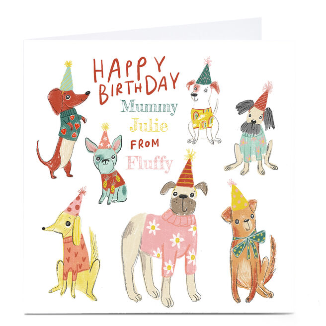 Personalised Emma Valenghi Birthday Card - Partying Dogs