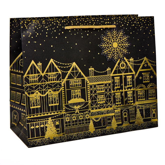 Black Townhouses Large Landscape Christmas Gift Bag