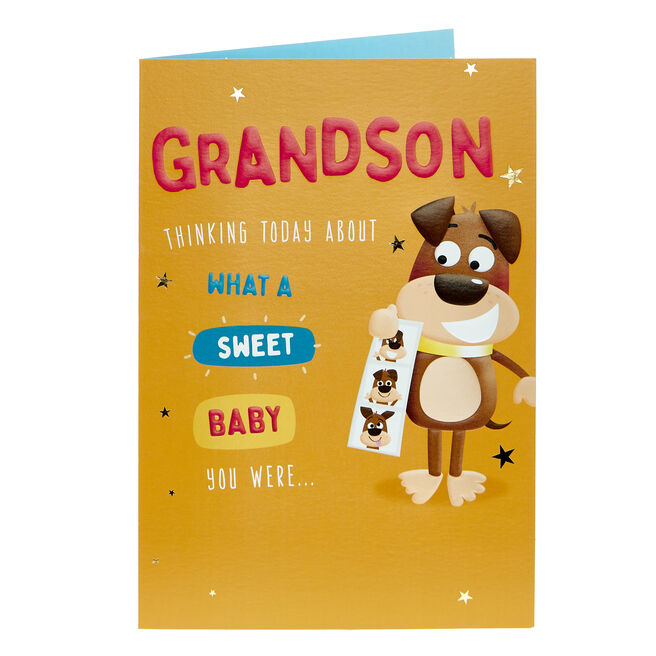 Grandson Sweet Baby Cartoon Dog Birthday Card