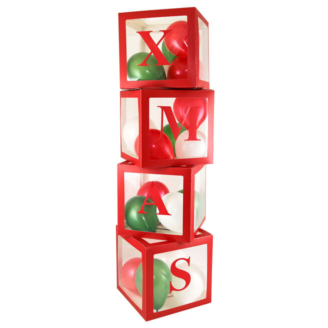 4 Red XMAS Balloon Boxes & 16 Latex Balloons