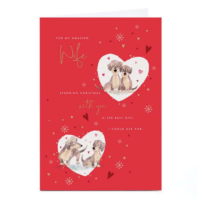 Personalised Christmas Card - Cute Dogs in Hearts, Wife