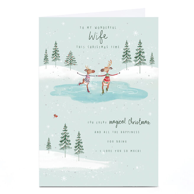 Personalised Christmas Card - Reindeer Ice Skating, Wife