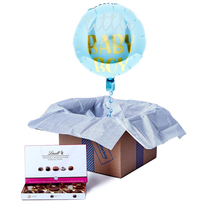 Hello Baby Boy Balloon & Lindt Chocolate Box
