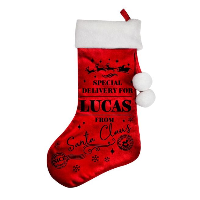 Personalised Special Delivery Red Stocking,  Personalised Special Delivery Red Stocking