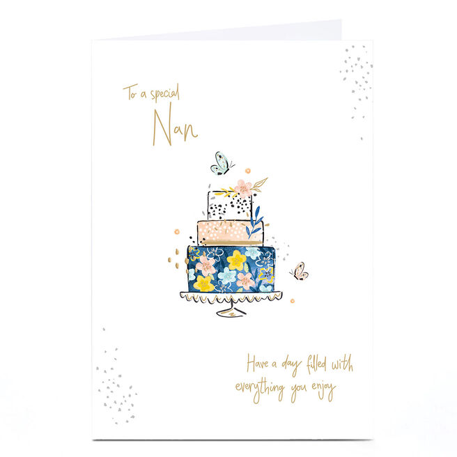Birthday Card - Flroal Tiered Cake, Nan