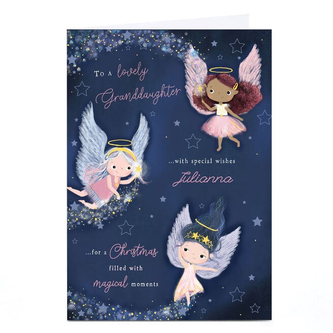Personalised Christmas Card - Cute Christmas Angels, Granddaughter