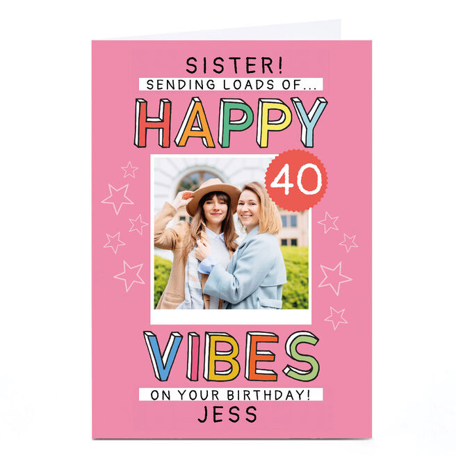 Photo Lemon & Sugar Birthday Card - Sister Happy Vibes, Editable Age