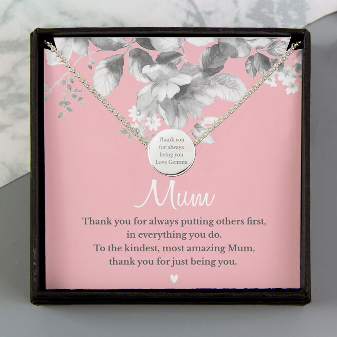 Personalised Mum Sentiment Silver Tone Necklace & Box
