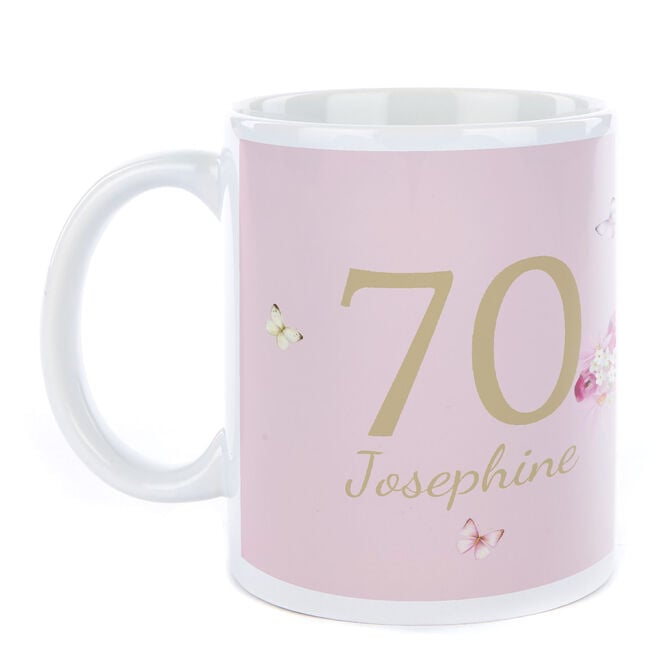 Personalised Birthday Mug - Pink Flowers, Editable Age & Recipient
