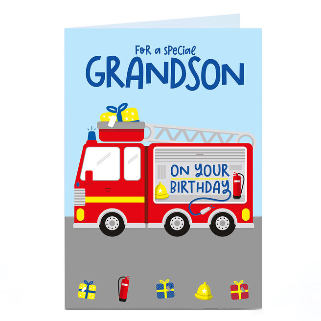 Birthday Card -  Fire Engine Truck Loads of Fun, Grandson