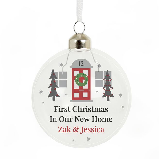 Personalised Home For Christmas Glass Bauble