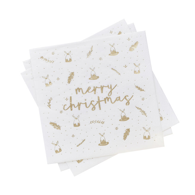 Gold Merry Christmas Paper Napkins - Pack of 16