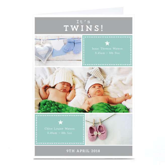 New Baby Photo Card - It's Twins