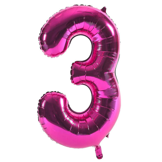 Pink Number 3 Foil Giant Helium Balloon (Deflated)