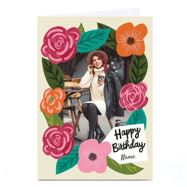 Photo Aimee Stevens Birthday Card - Floral Frame, Any Name