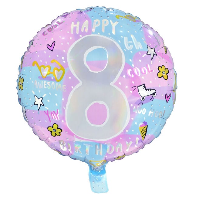 18-Inch Pink & Blue 8th Birthday Foil Helium Balloon