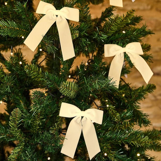 White Velvet Bow Clip Decorations - Pack of 6