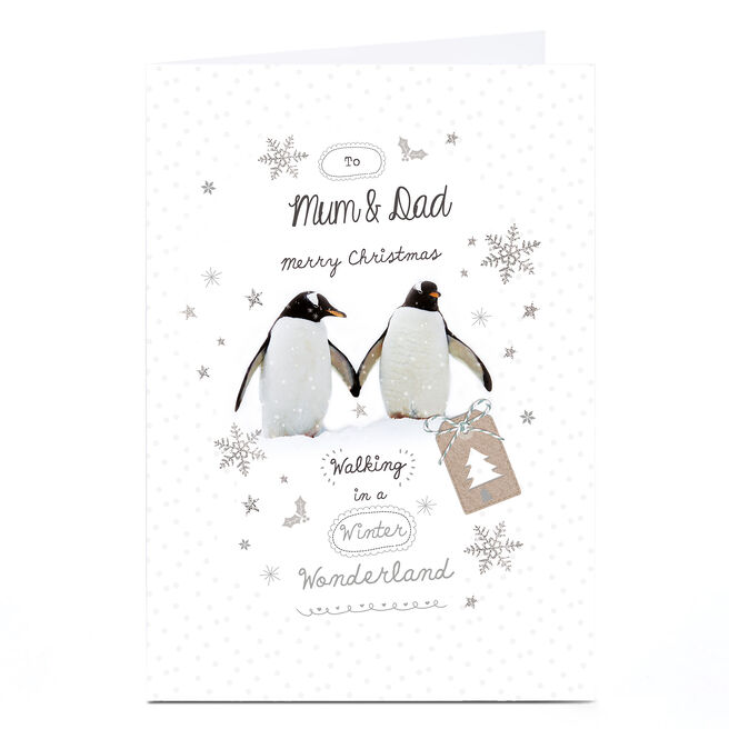 Personalised Christmas Card - Penguins - Mum and Dad