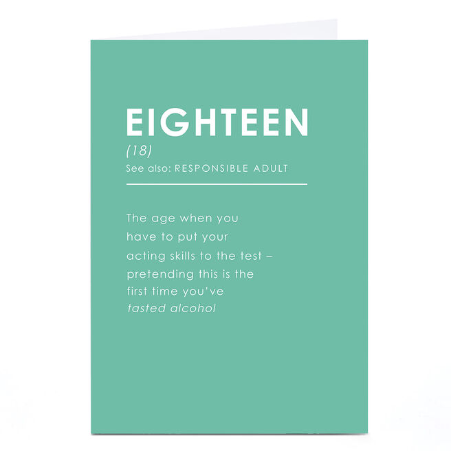 18th Birthday Card - Definition Responsible Adult