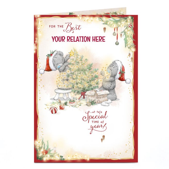 Personalised Tatty Teddy Christmas Card - Decorating Tree, Any Relation