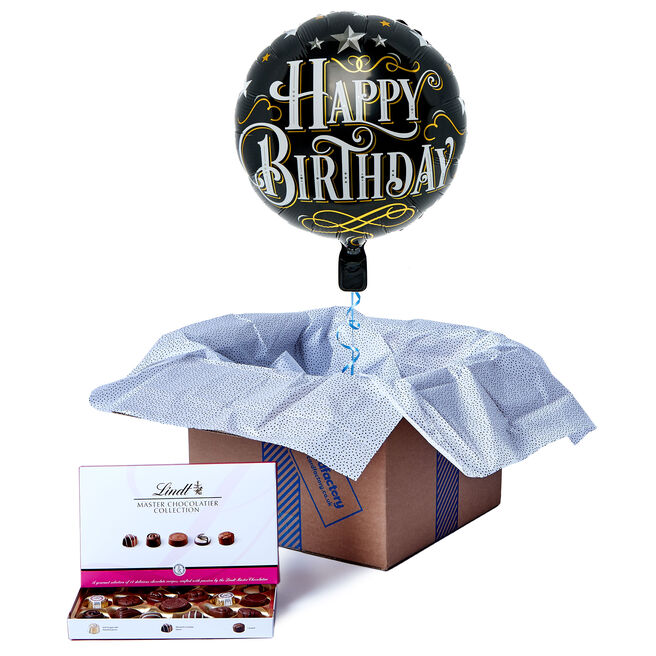 Classic Happy Birthday Balloon & Lindt Chocolate Box - FREE GIFT CARD!