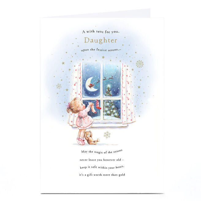 Personalised Christmas Card - Little Girl Looking Out of Window, Daughter