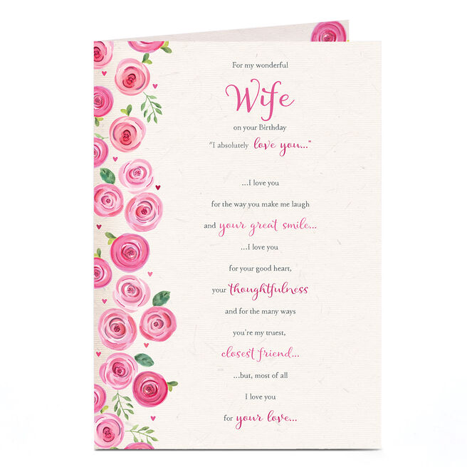 Birthday Card - Rose Border Reasons I Love You, Wife