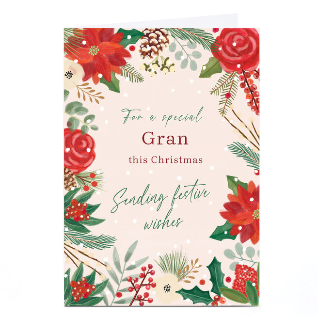 Personalised Christmas Card - Flowers With Festive Wishes, Gran